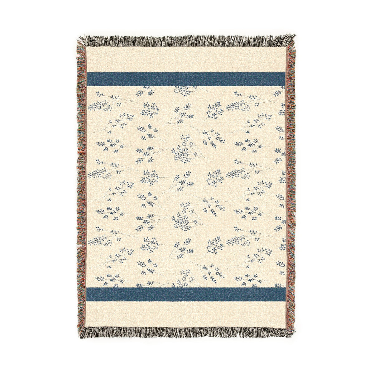 Floral Woven Blanket — Vintage Floral Throw with Fringe