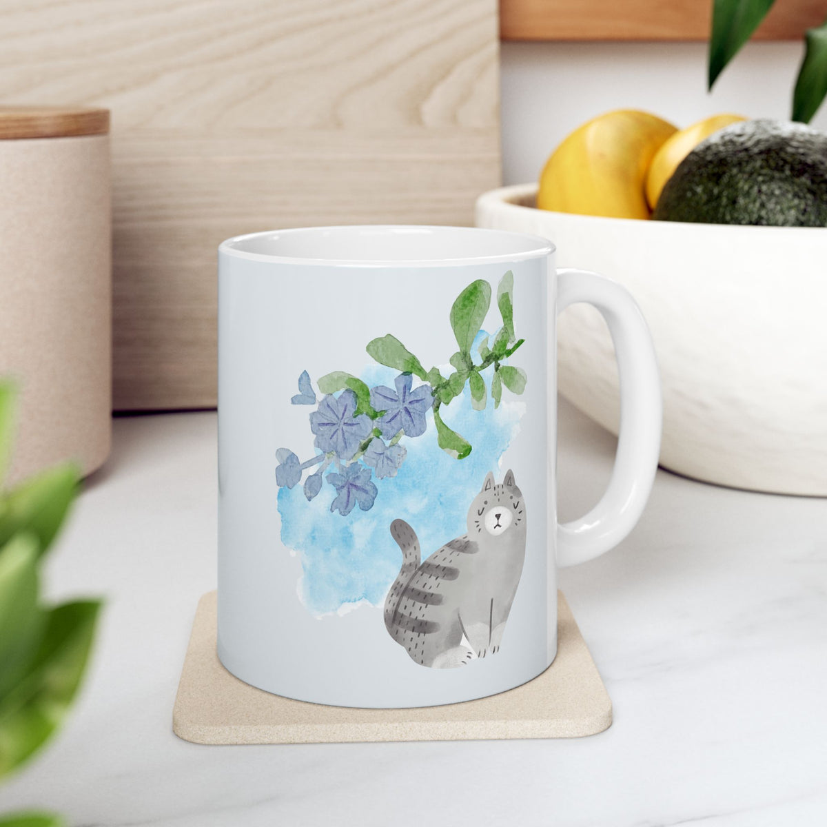Cute Cat Floral Ceramic Mug – Whimsical Woodland Coffee Cup (11oz, 15oz)