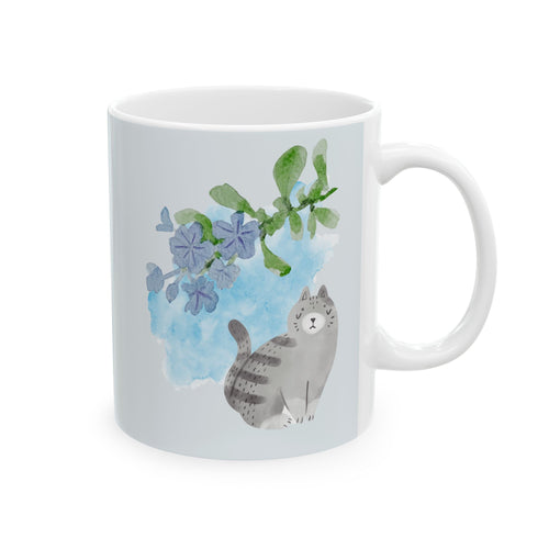 Cute Cat Floral Ceramic Mug – Whimsical Woodland Coffee Cup (11oz, 15oz)