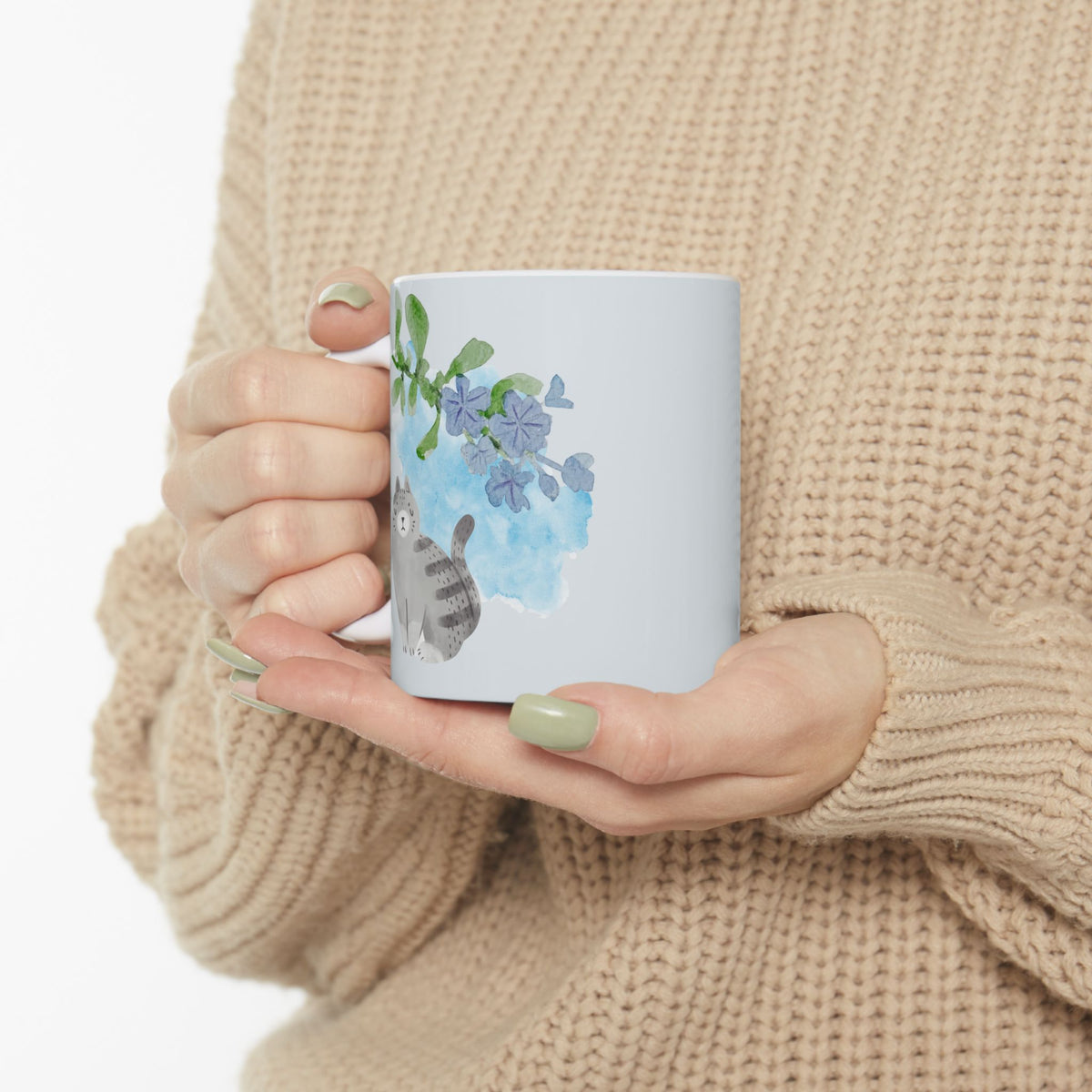 Cute Cat Floral Ceramic Mug – Whimsical Woodland Coffee Cup (11oz, 15oz)