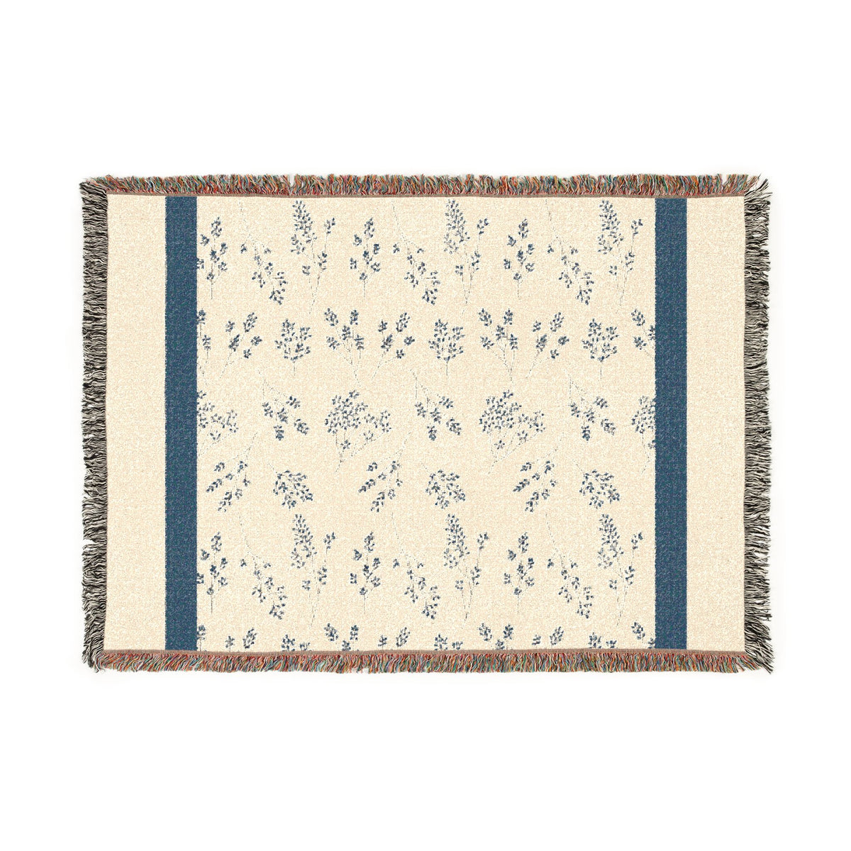 Floral Woven Blanket — Vintage Floral Throw with Fringe