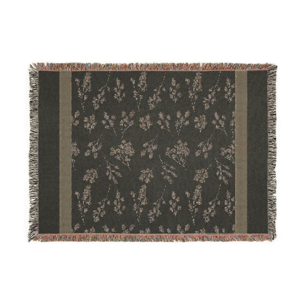 Floral Woven Blanket — Vintage Floral Throw with Fringe