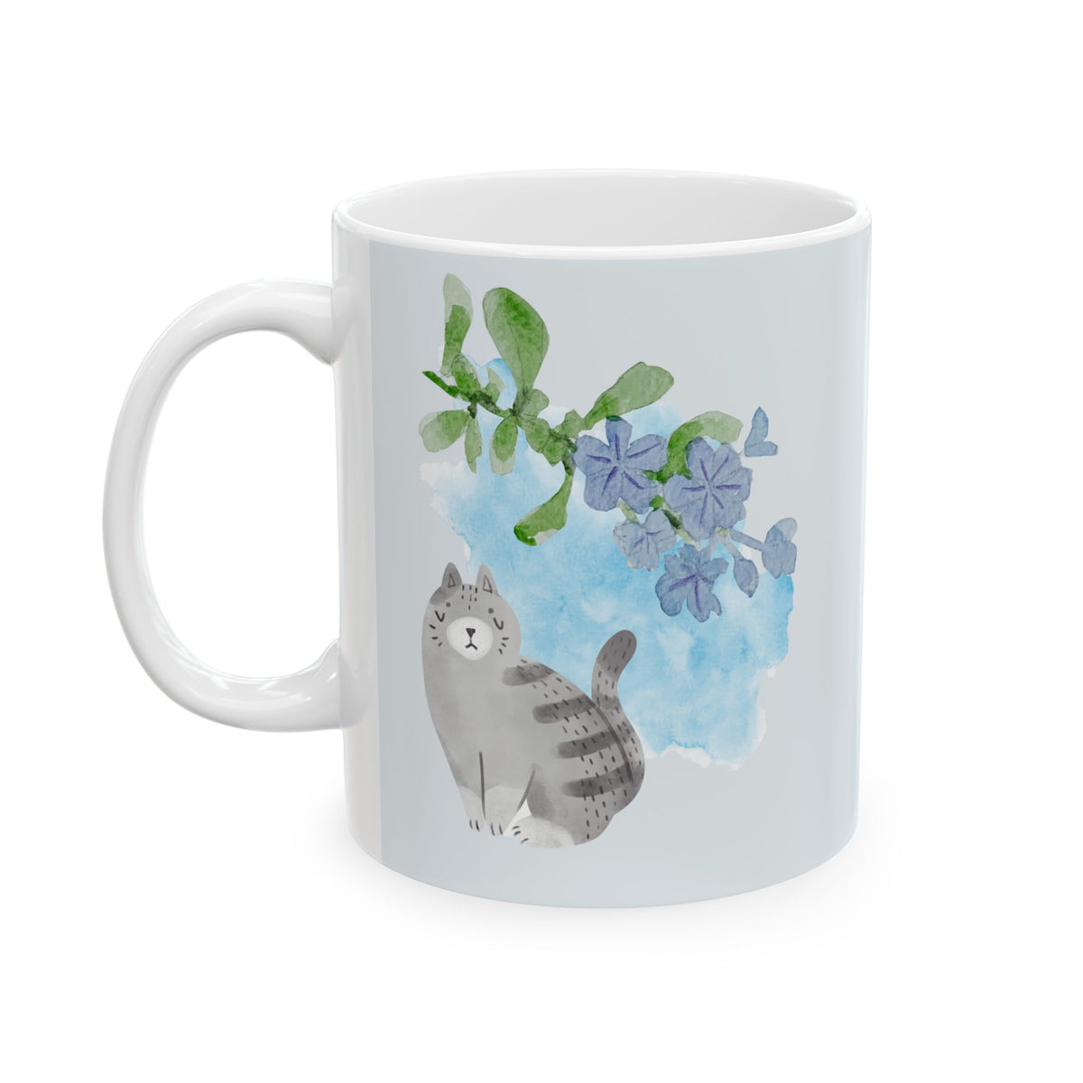 Cute Cat Floral Ceramic Mug – Whimsical Woodland Coffee Cup (11oz, 15oz)